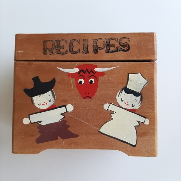 VINTAGE HAND PAINTED WOODEN RECIPE BOX - Picture 2 of 9